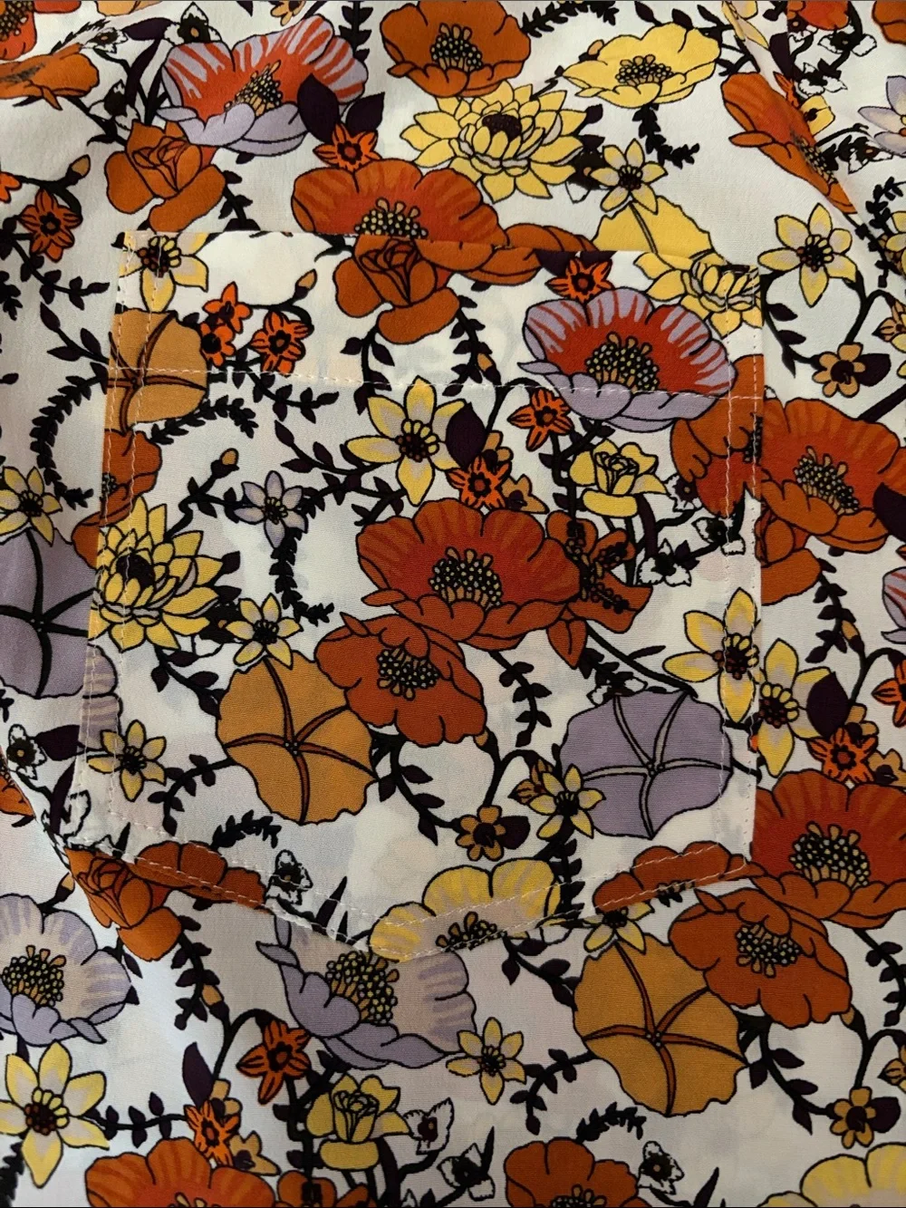 Tory Burch Silk Shirt Ditsy Blossom Patchwork Stud Print Floral Orange Size 10